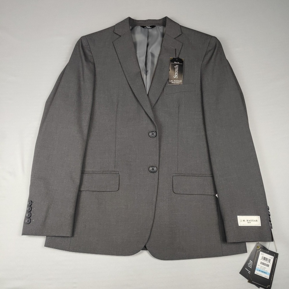 NWT J.M. Haggar Suit Jacket Mens 40S Charcoal Gray Slim Fit Premium Stretch